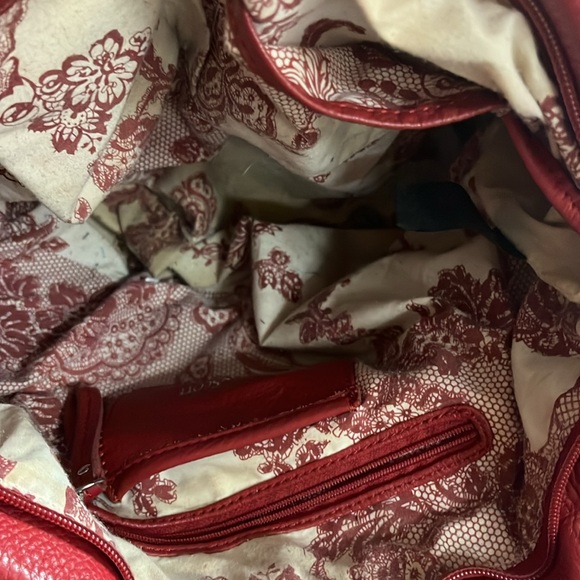 ALLISON SCOTT RED HANDBAG PURSE LEATHER MEDIUM SIZE DEEP GORGEOUS - Picture 4 of 5